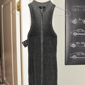 Nasty Gal Long Ribbed Black Zip Dress